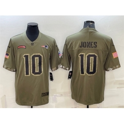 Men New England Patriots 10 Mac Jones Olive 2022 Salute To Service Limited Stitched Jersey