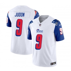 Men New England Patriots 9 Matthew Judon White Blue 2023 F U S E  Throwback Limited Stitched Football Jersey