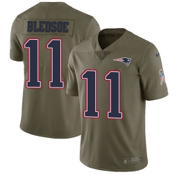 Nike Patriots #11 Drew Bledsoe Olive Mens Stitched NFL Limited 2017 Salute To Service Jersey