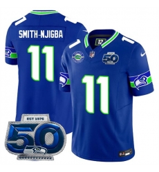 Men Seattle Seahawks 11 Jaxon Smith Njigba Royal 2025 F U S E 50th Season Patch Throwback Vapor Limited Stitched Football Jersey Men Seattle Seahawks 11 Jaxon Smith Njigba Royal 2025 F U S E 50th Season Patch Throwback Vapor Limited Stitched Football Jersey