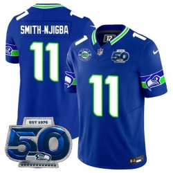 Men Seattle Seahawks 11 Jaxon Smith Njigba Royal 2025 F U S E  50th Season Patch Throwback Vapor Limited Stitched Football Jersey
