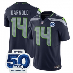 Men Seattle Seahawks 14 Sam Darnold Navy 2025 F U S E  50th Anniversary Patch Vapor Untouchable Limited Stitched Football Jersey