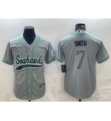 Men Seattle Seahawks 7 Geno Smith Grey With Patch Cool Base Stitched Baseball Jersey