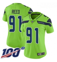 Seahawks #91 Jarran Reed Green Women Stitched Football Limited Rush 100th Season Jersey