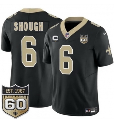 Men New Orleans Saints  6 Tyler Shough Black 2026 F U S E With 1 Star C Patch And 60th Anniversary Patch Vapor Limited Football Stitched Jersey