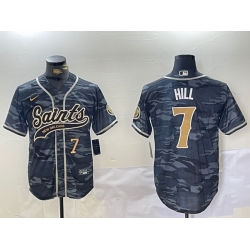 Men New Orleans Saints 7 Taysom Hill Grey Camo With Patch Cool Base Stitched Baseball Jersey 1