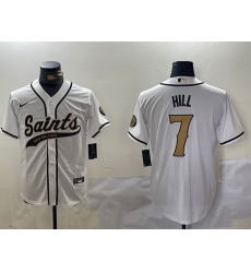 Men New Orleans Saints 7 Taysom Hill White With Patch Cool Base Stitched Baseball Jersey