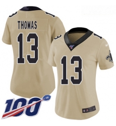 Saints #13 Michael Thomas Gold Women Stitched Football Limited Inverted Legend 100th Season Jersey