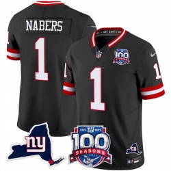 Men New York Giants 1 Malik Nabers Black 2024 F U S E 100th Season And State Patch Vapor Limited Stitched Football Jersey