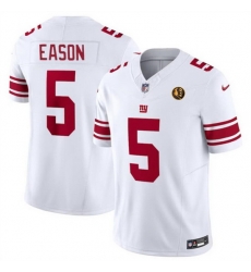 Men New York Giants 5 Jacob Eason White 2023 F U S E  With John Madden Patch Vapor Limited Stitched Football Jersey