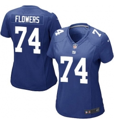 Nike Giants #74 Ereck Flowers Royal Blue Team Color Womens Stitched NFL Elite Jersey