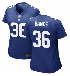 Women New York Giants 36 Deonte Banks Blue Stitched Game Jersey