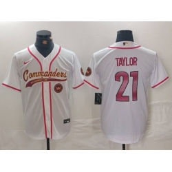 Men Washington Commanders 21 Sean Taylor White With Patch Cool Base Stitched Baseball Jersey 1