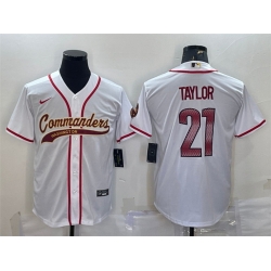 Men Washington Commanders 21 Sean Taylor White With Patch Cool Base Stitched Baseball Jersey