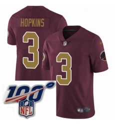 Mens Nike Washington Redskins 3 Dustin Hopkins Burgundy RedGold Number Alternate 80TH Anniversary Vapor Untouchable Limited Stitched 100th anniversary Neck