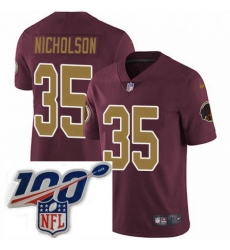 Mens Nike Washington Redskins 35 Montae Nicholson Burgundy RedGold Number Alternate 80TH Anniversary Vapor Untouchable Limited Stitched 100th anniversary N