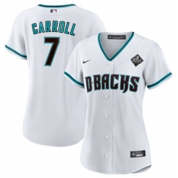 Women Arizona Diamondbacks 7 Corbin Carroll White 2023 World Series Stitched Baseball Jersey 28Run Small 29