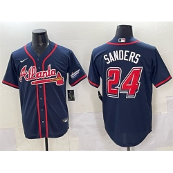 Men Atlanta Braves 24 Deion Sanders Navy 2025 Speedway Classic Alternate Stitched Baseball Jersey