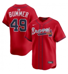 Men Atlanta Braves Nike Alternate Limited Jersey Red Bummer Aaron 49