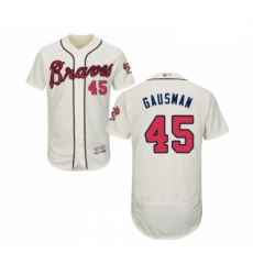 Mens Atlanta Braves 45 Kevin Gausman Cream Alternate Flex Base Authentic Collection Baseball Jersey