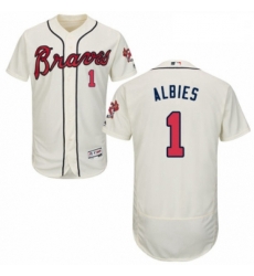 Mens Majestic Atlanta Braves 1 Ozzie Albies Cream Alternate Flex Base Authentic Collection MLB Jersey