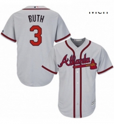 Mens Majestic Atlanta Braves 3 Babe Ruth Replica Grey Road Cool Base MLB Jersey