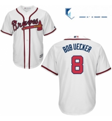 Mens Majestic Atlanta Braves 8 Bob Uecker Replica White Home Cool Base MLB Jersey