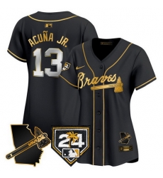 Women Atlanta Braves 13 Ronald Acu F1a Jr  Black Gold 2024 Spring Training  26 Georgia Patch Vapor Limited Stitched Baseball Jersey 