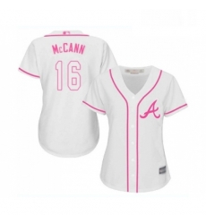 Womens Atlanta Braves 16 Brian McCann Replica White Fashion Cool Base Baseball Jersey 