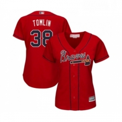 Womens Atlanta Braves 38 Josh Tomlin Replica Red Alternate Cool Base Baseball Jersey 