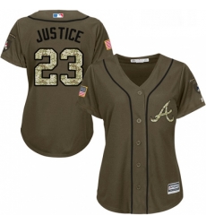 Womens Majestic Atlanta Braves 23 David Justice Replica Green Salute to Service MLB Jersey