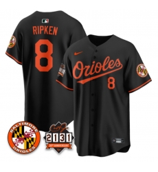 Mens Nike Baltimore Orioles 8 Cal Ripken Jr Black 30TH anniversary 2131 Patch Stitched Baseball Jerse
