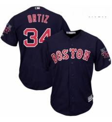 Mens Majestic Boston Red Sox 34 David Ortiz Replica Navy Blue Alternate Road Retirement Patch Cool Base MLB Jersey