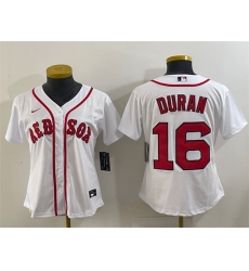 Women Boston Red Sox 16 Jarren Duran White Cool Base Stitched Jersey