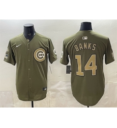 Men Chicago Cubs 14 Ernie Banks Royal Olive 2026 Armed Forces Day Salute To Service Stitched Baseball Jersey Men Chicago Cubs 14 Ernie Banks Royal Olive 2026 Armed Forces Day Salute To Service Stitched Baseball Jersey