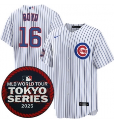 Men Chicago Cubs 16 Matthew Boyd White 2025 World Tour Tokyo Series Home Stitched Baseball Jersey