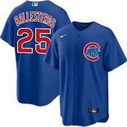 Men Chicago Cubs  25 Moises ballesteros Blue Cool Base Stitched Baseball Jersey