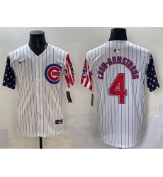 Men Chicago Cubs 4 Pete Crow Armstrong White Pinstripe 2025 Independence Day Vapor Premier Limited Stitched Baseball Jersey