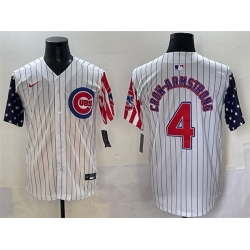 Men Chicago Cubs 4 Pete Crow Armstrong White Pinstripe 2025 Independence Day Vapor Premier Limited Stitched Baseball Jersey