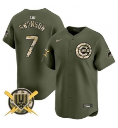 Men Chicago Cubs 7 Dansby Swanson Green Armed Forces Day Vapor Limited Stitched Baseball Jersey