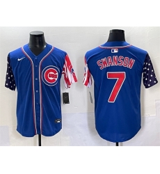 Men Chicago Cubs 7 Dansby Swanson Royal 2025 Independence Day Vapor Premier Limited Stitched Baseball Jersey