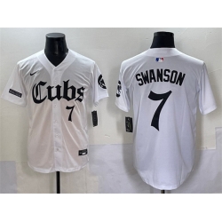 Men Chicago Cubs 7 Dansby Swanson White  27Gothic North Side Edition 27 Vapor Premier Limited Stitched Baseball Jersey