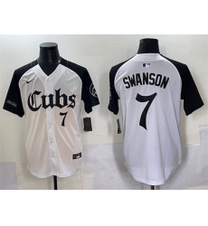 Men Chicago Cubs 7 Dansby Swanson White Black  27Gothic North Side Edition 27 Vapor Premier Limited Stitched Baseball Jersey