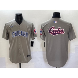 Men Chicago Cubs Team Big Logo Grey Limited Stitched Baseball Jersey