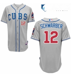 Mens Majestic Chicago Cubs 12 Kyle Schwarber Replica Grey Alternate Road Cool Base MLB Jersey