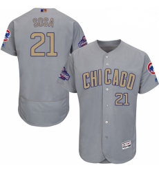 Mens Majestic Chicago Cubs 21 Sammy Sosa Authentic Gray 2017 Gold Champion Flex Base MLB Jersey