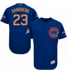 Mens Majestic Chicago Cubs 23 Ryne Sandberg Authentic Royal Blue 2017 Gold Champion Flex Base MLB Jersey