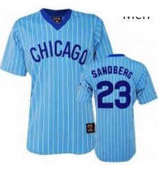 Mens Majestic Chicago Cubs 23 Ryne Sandberg Replica BlueWhite Strip Cooperstown Throwback MLB Jersey