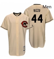 Mens Majestic Chicago Cubs 44 Anthony Rizzo Replica Cream Cooperstown Throwback MLB Jersey