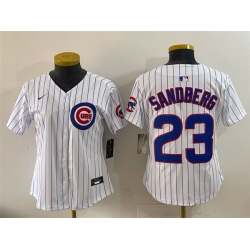 Women Chicago Cubs 23 Ryne Sandberg White Home Limited Stitched Jersey